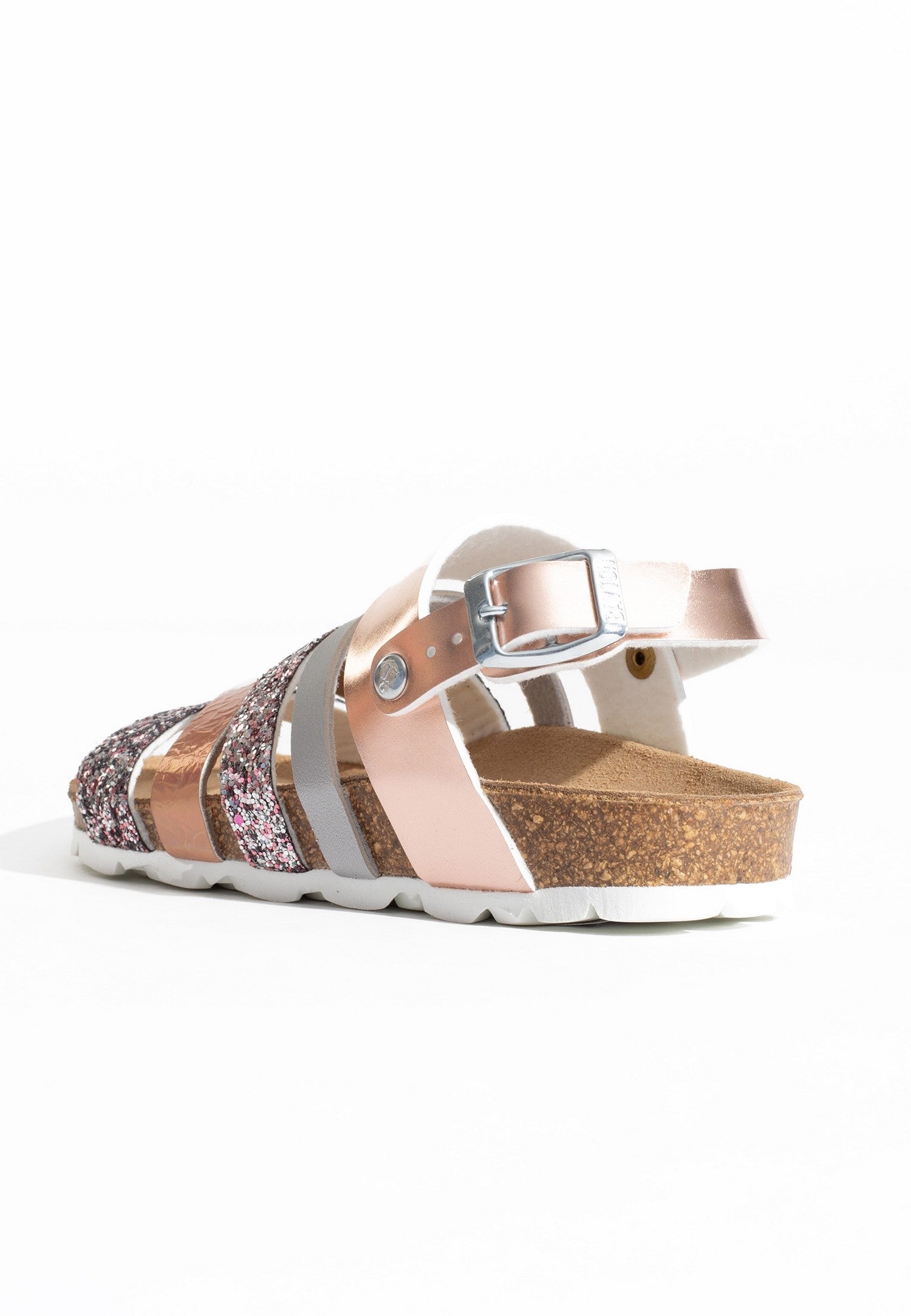 Sandales Multi-Brides Joy Argent et Rose gold et Paillettes