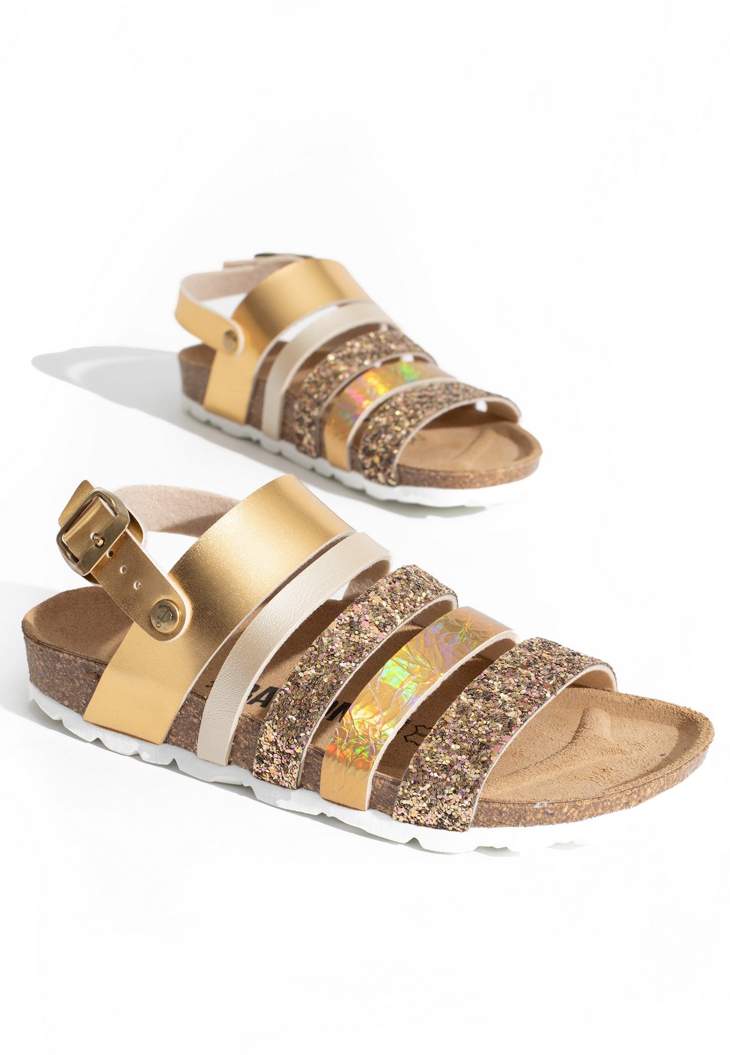 Joy Gold and Glitter Multi-Strap Sandals