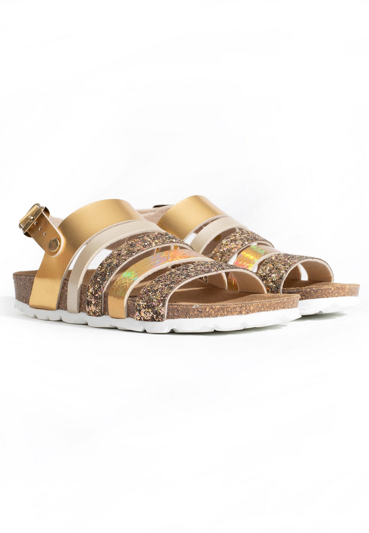 Joy Gold and Glitter Multi-Strap Sandals