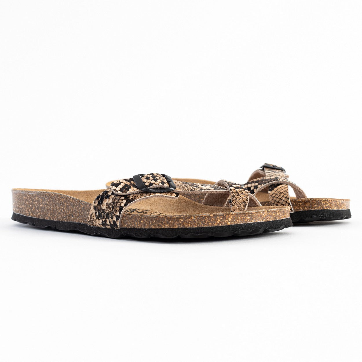 Junon Brown Python Toe-Thong Sandals