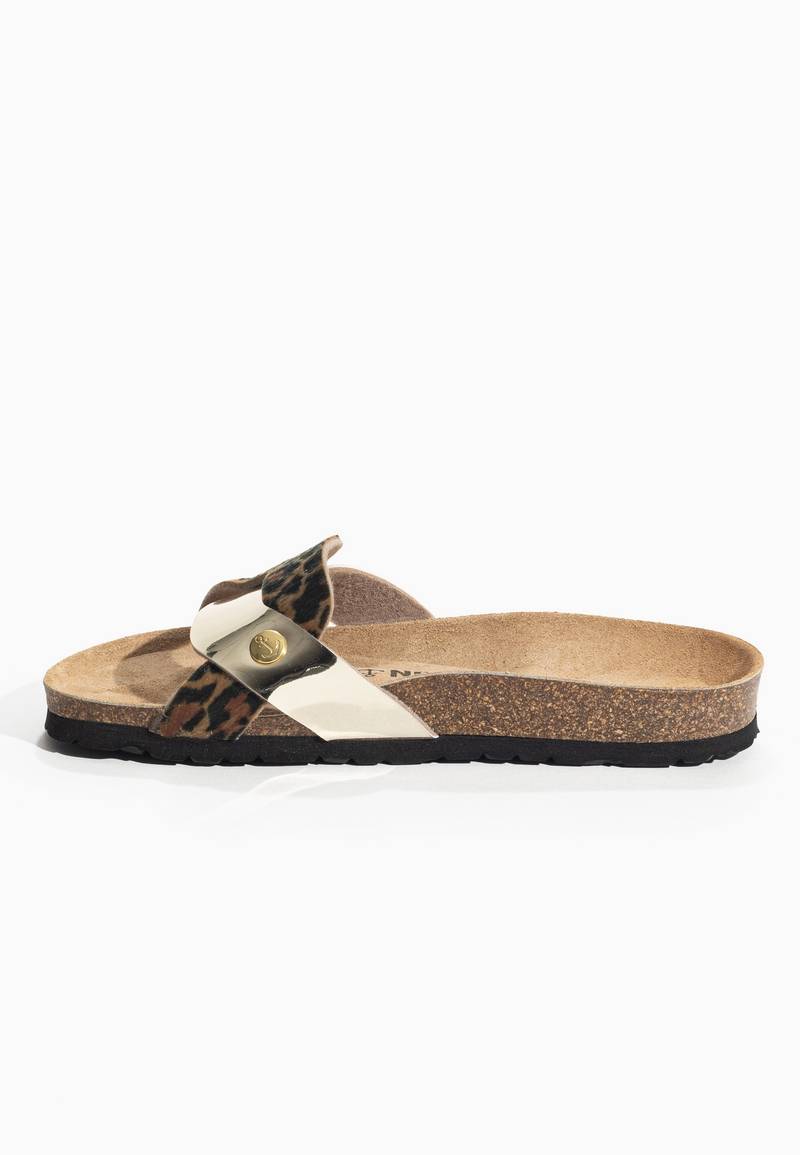 Klimt Leopard and Gold 1 Strap Sandals