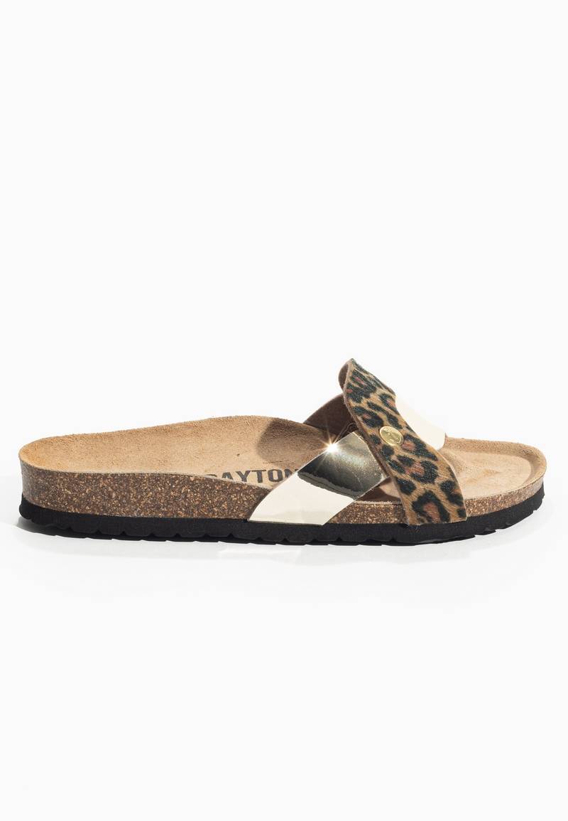 Klimt Leopard and Gold 1 Strap Sandals