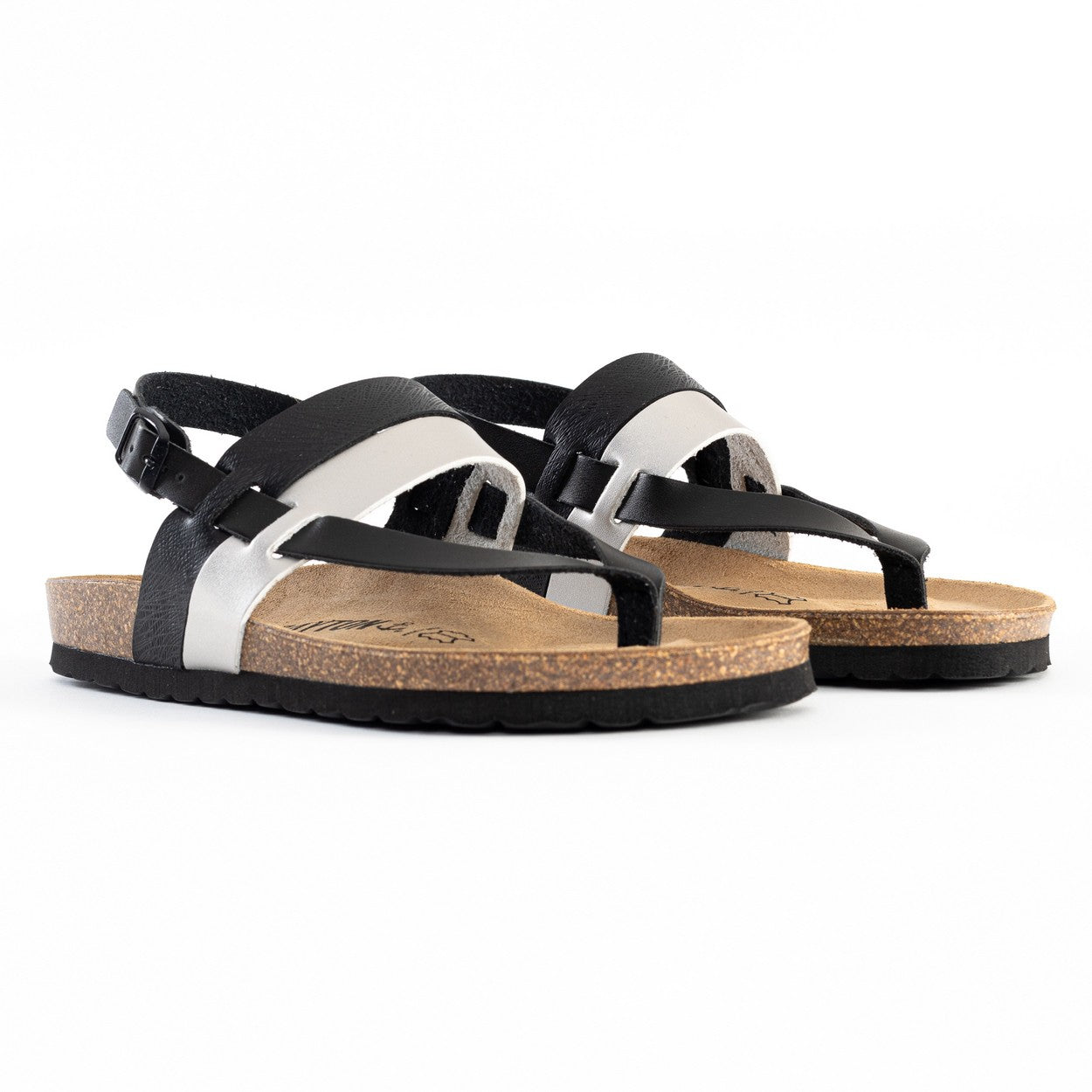 Lajas Black and Silver Toe-Thong Sandals