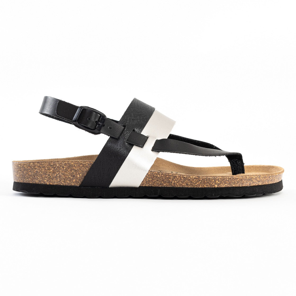 Lajas Black and Silver Toe-Thong Sandals