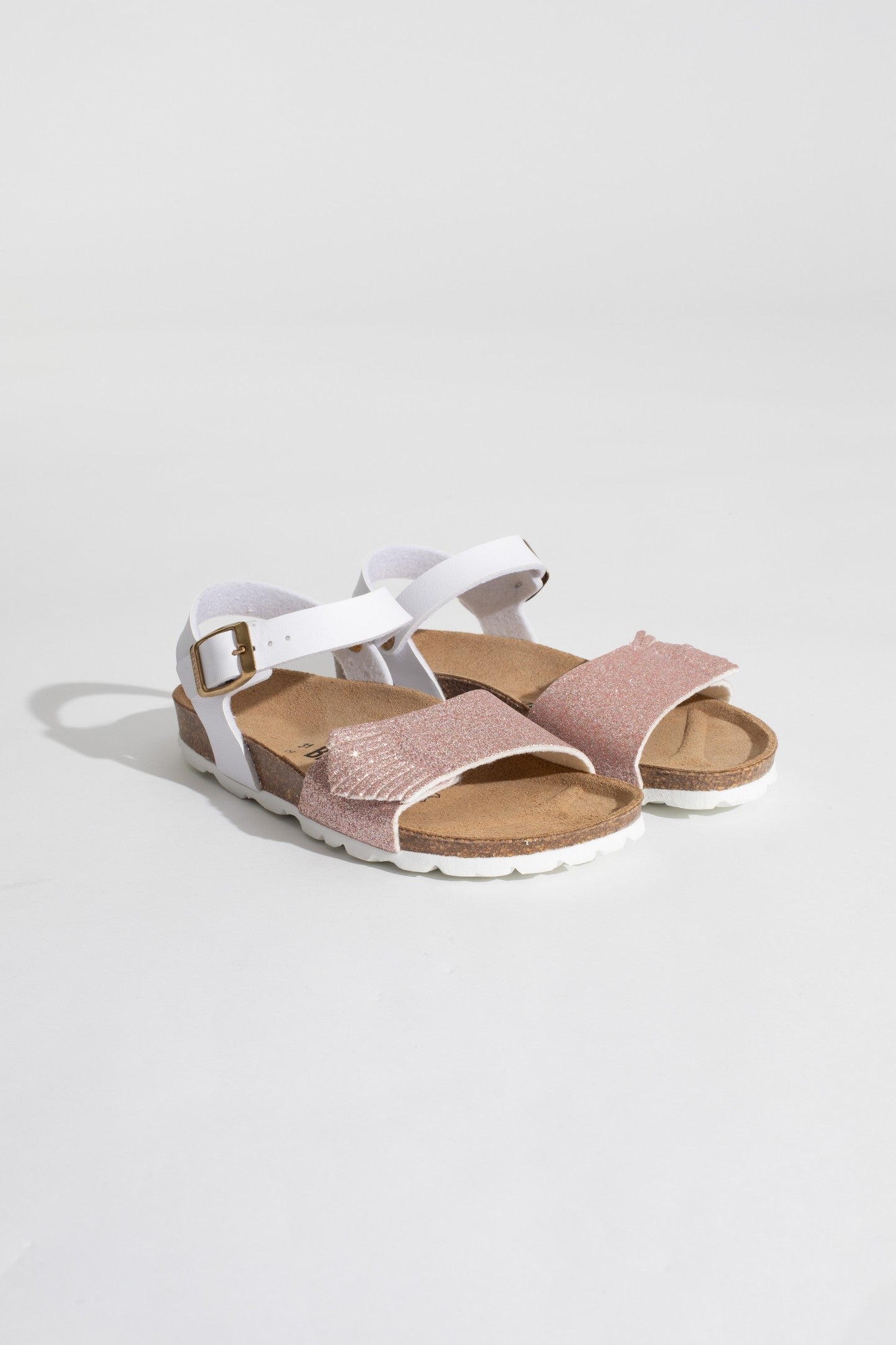 Sandales Multi-Brides Lucie Blanc et Rose gold pailletées