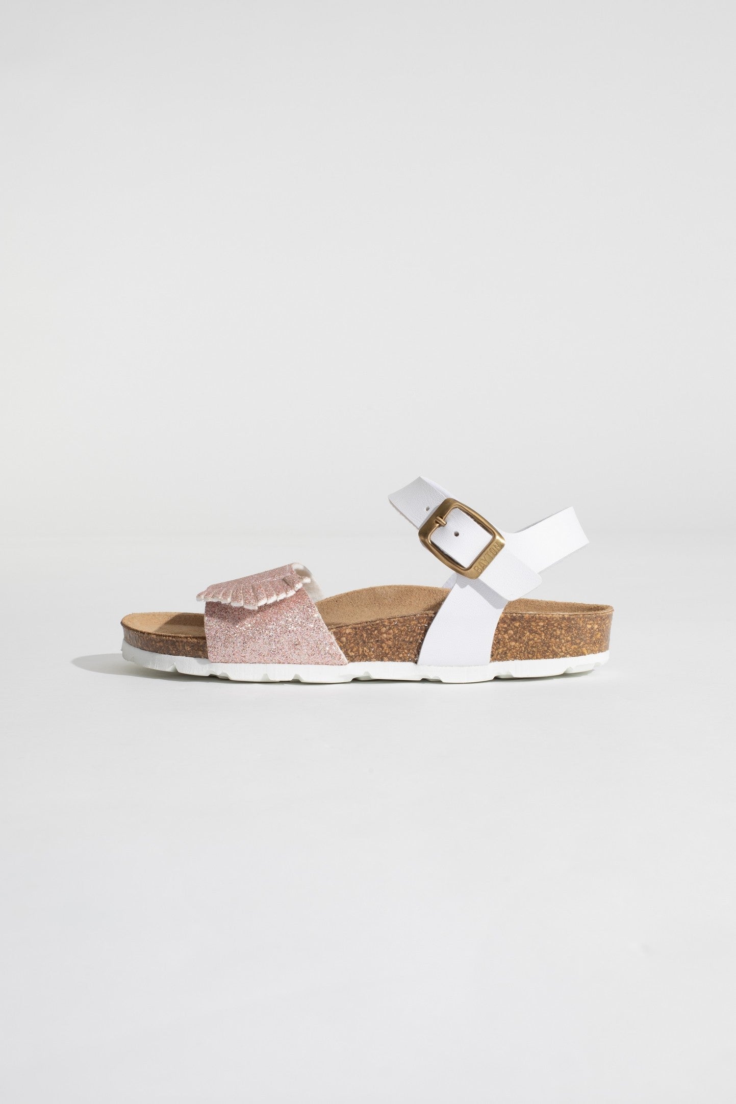 Sandales Multi-Brides Lucie Blanc et Rose gold pailletées