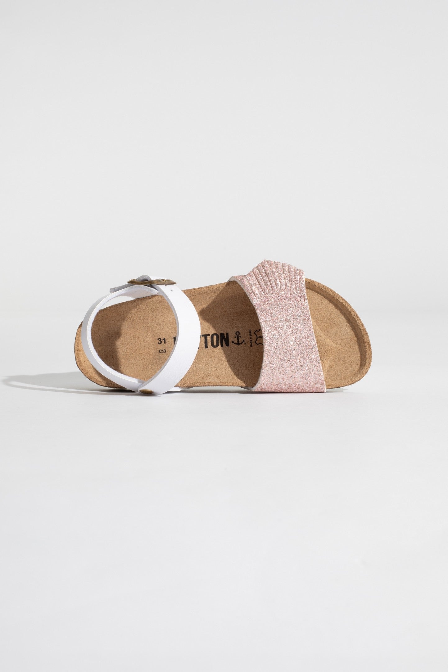 Sandales Multi-Brides Lucie Blanc et Rose gold pailletées