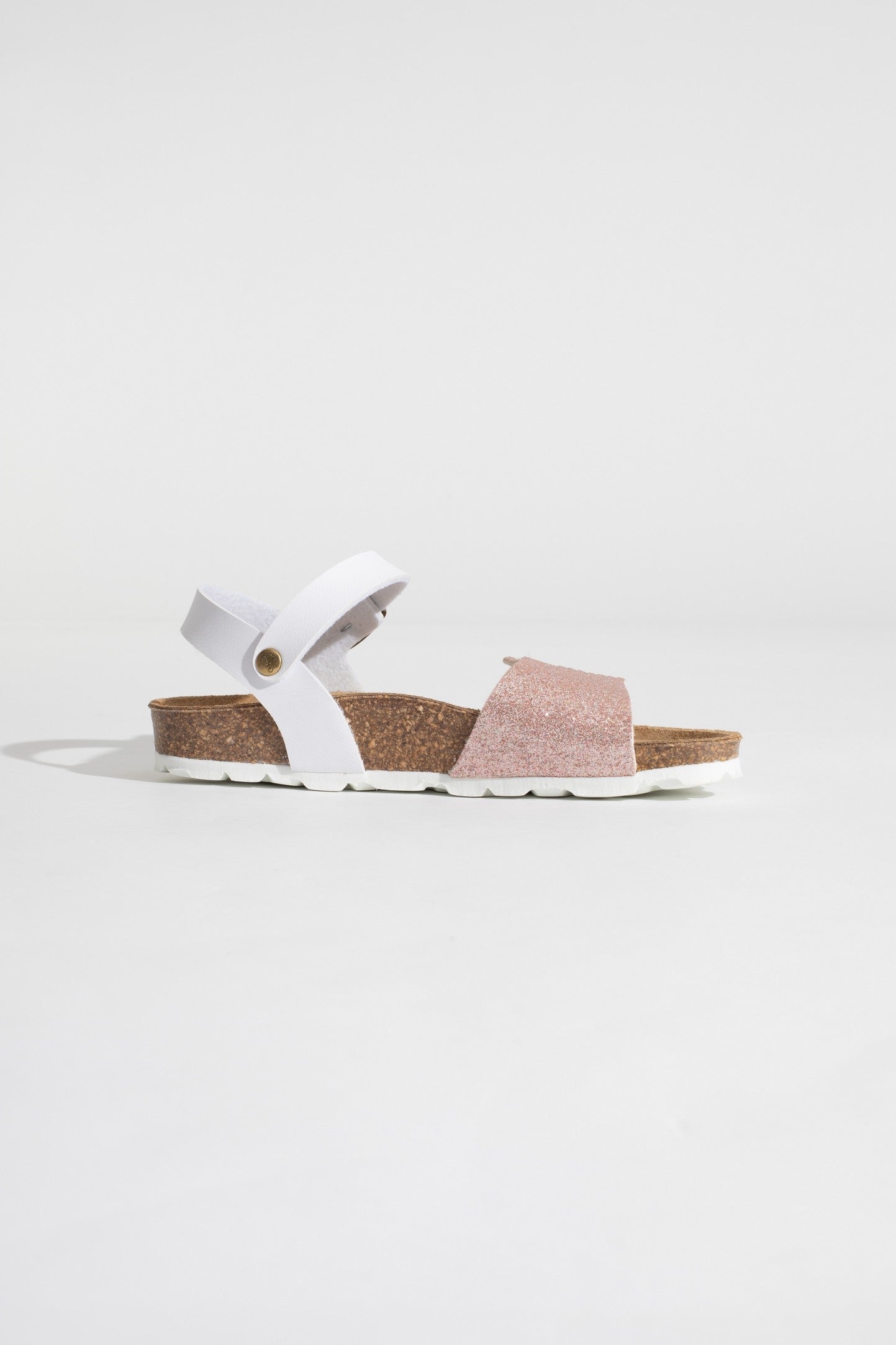 Sandalias Lucie con purpurina blanca y oro rosa