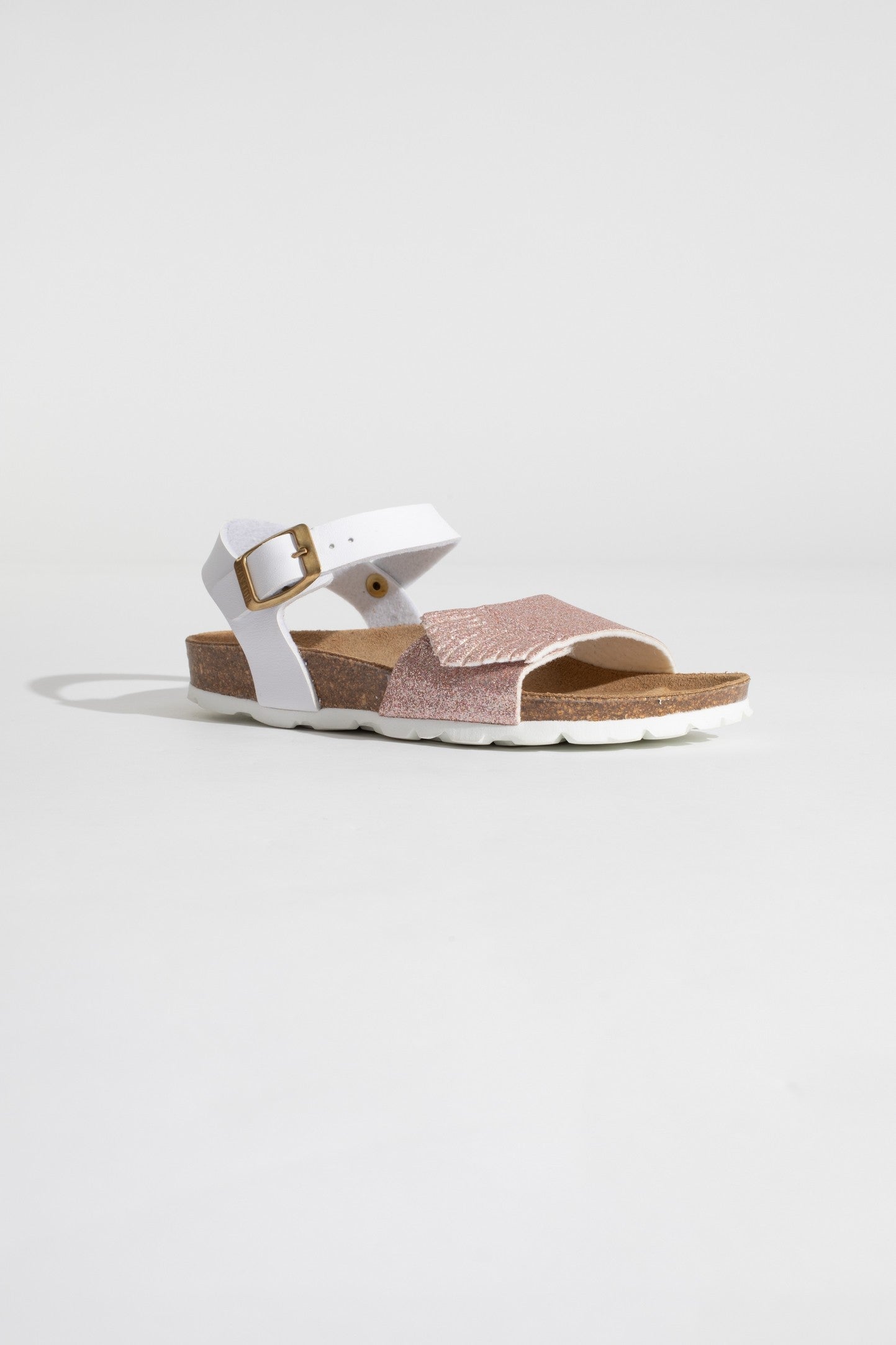 Sandalias Lucie con purpurina blanca y oro rosa