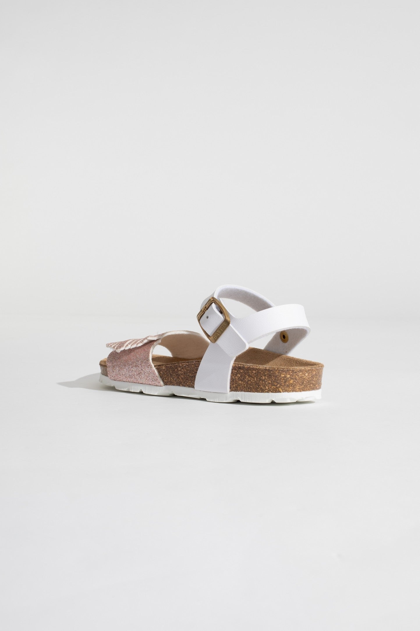 Sandalias Lucie con purpurina blanca y oro rosa