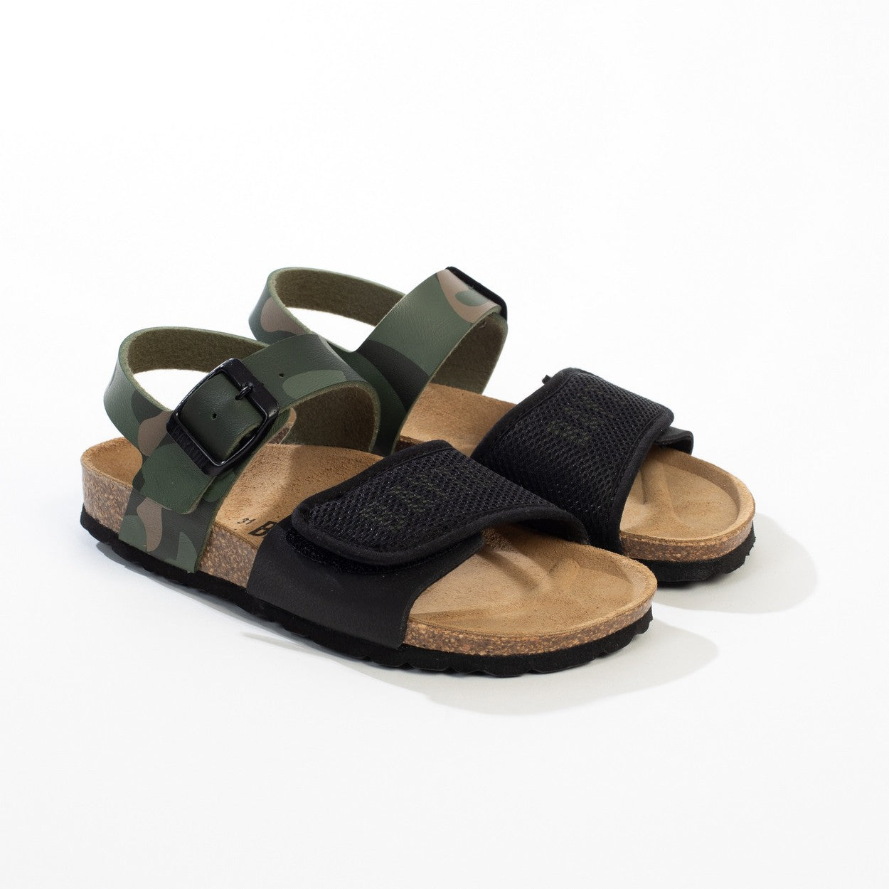 Medici Black and Khaki Multi-Strap Sandals