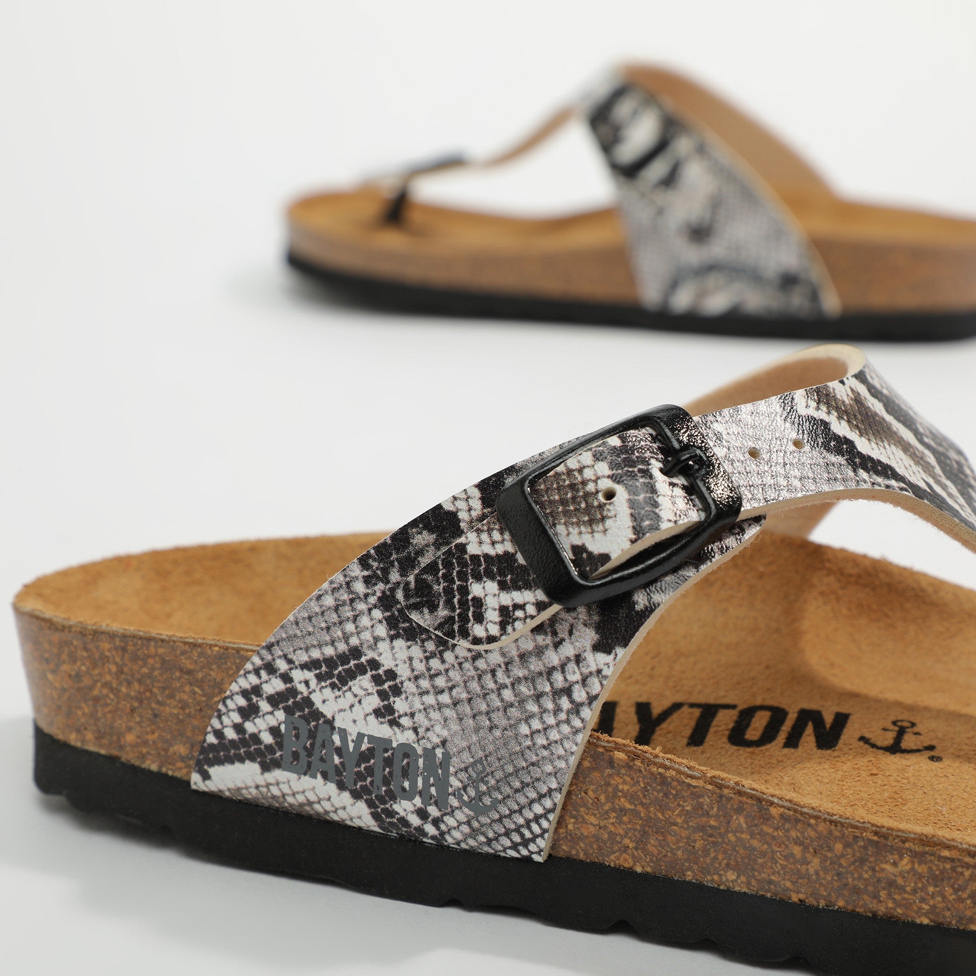 Black Python Mercure Toe-Thong Sandals