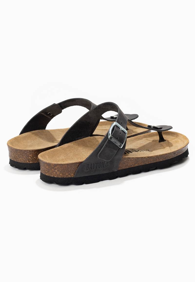 Mercure Anthracite 100% Leather Toe Post Sandals