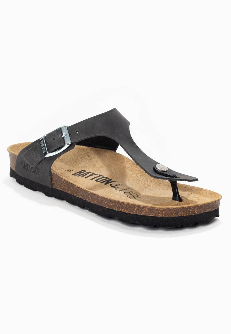 Mercure Anthracite 100% Leather Toe Post Sandals