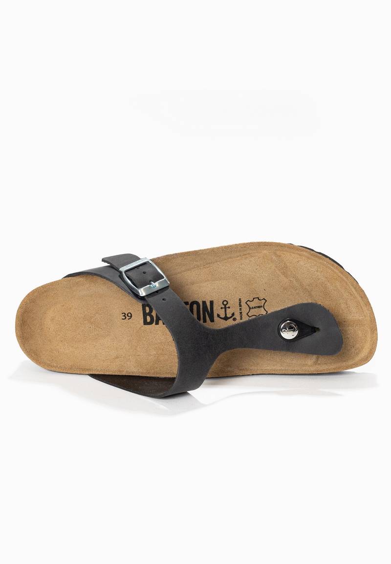 Mercure Anthracite 100% Leather Toe Post Sandals