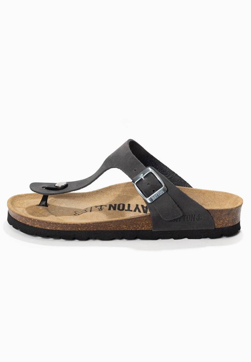 Mercure Anthracite 100% Leather Toe Post Sandals