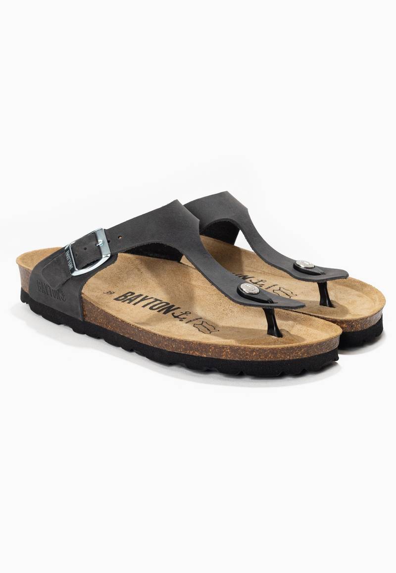 Mercure Anthracite 100% Leather Toe Post Sandals