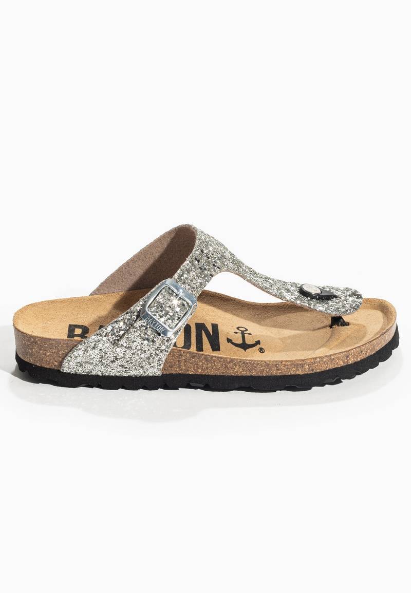 Silver Glittery Mercury Sandals with Toe Post