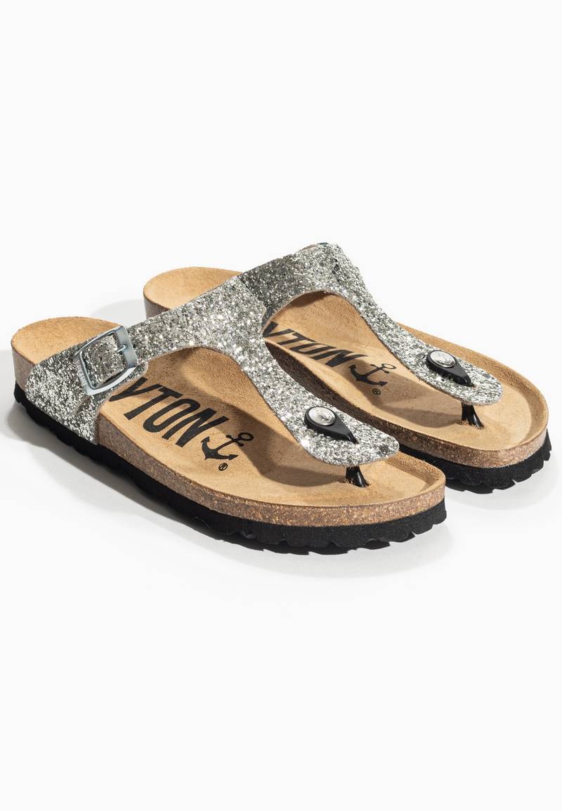 Silver Glittery Mercury Sandals with Toe Post