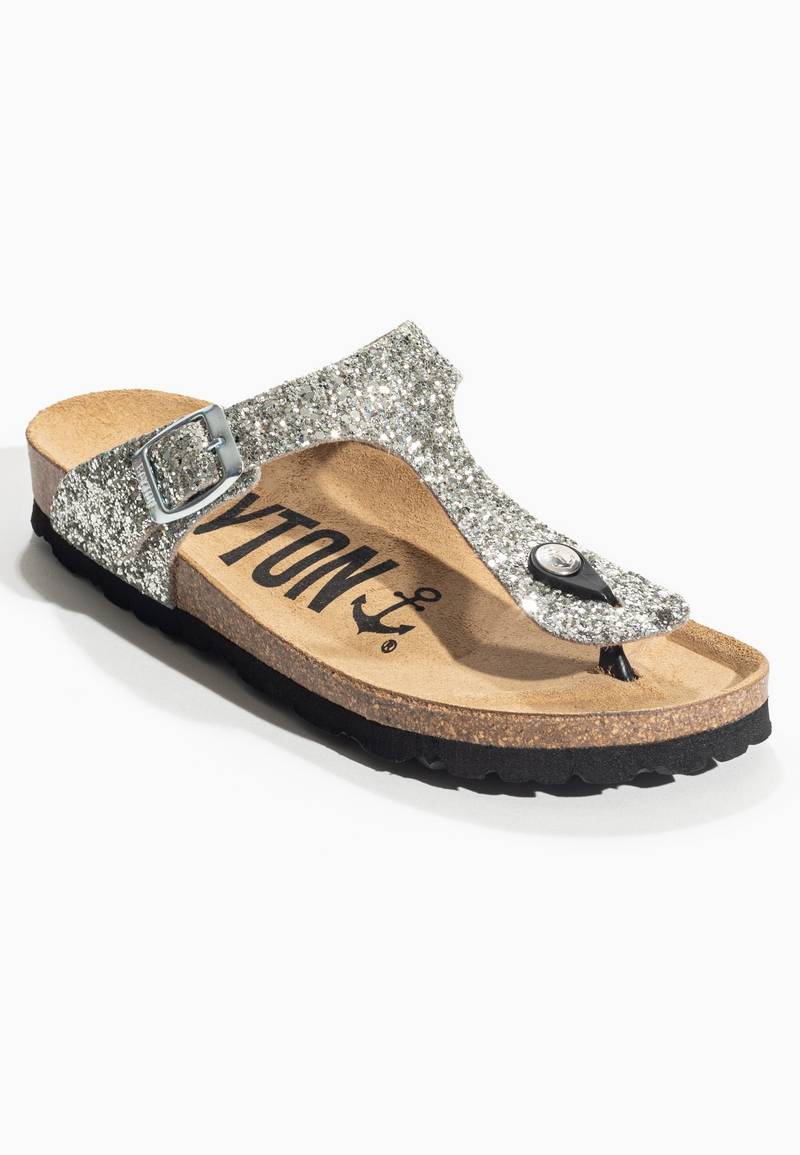 Silver Glittery Mercury Sandals with Toe Post