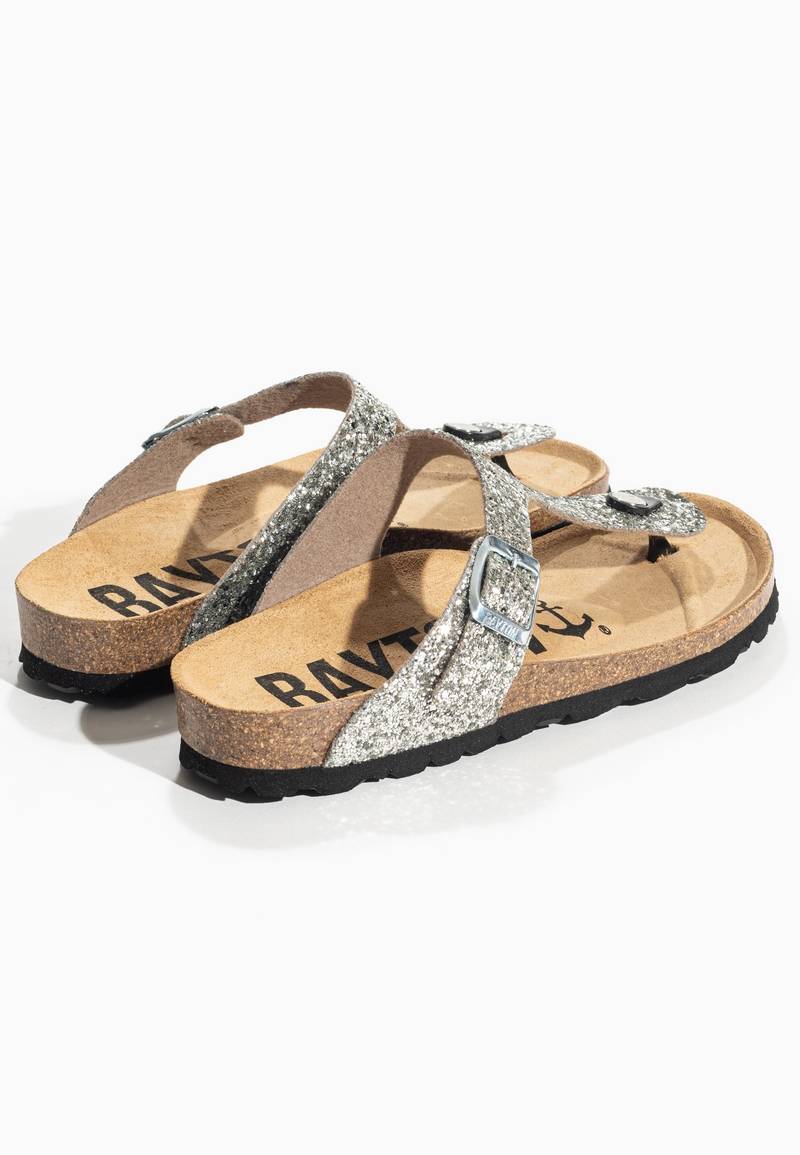 Silver Glittery Mercury Sandals with Toe Post