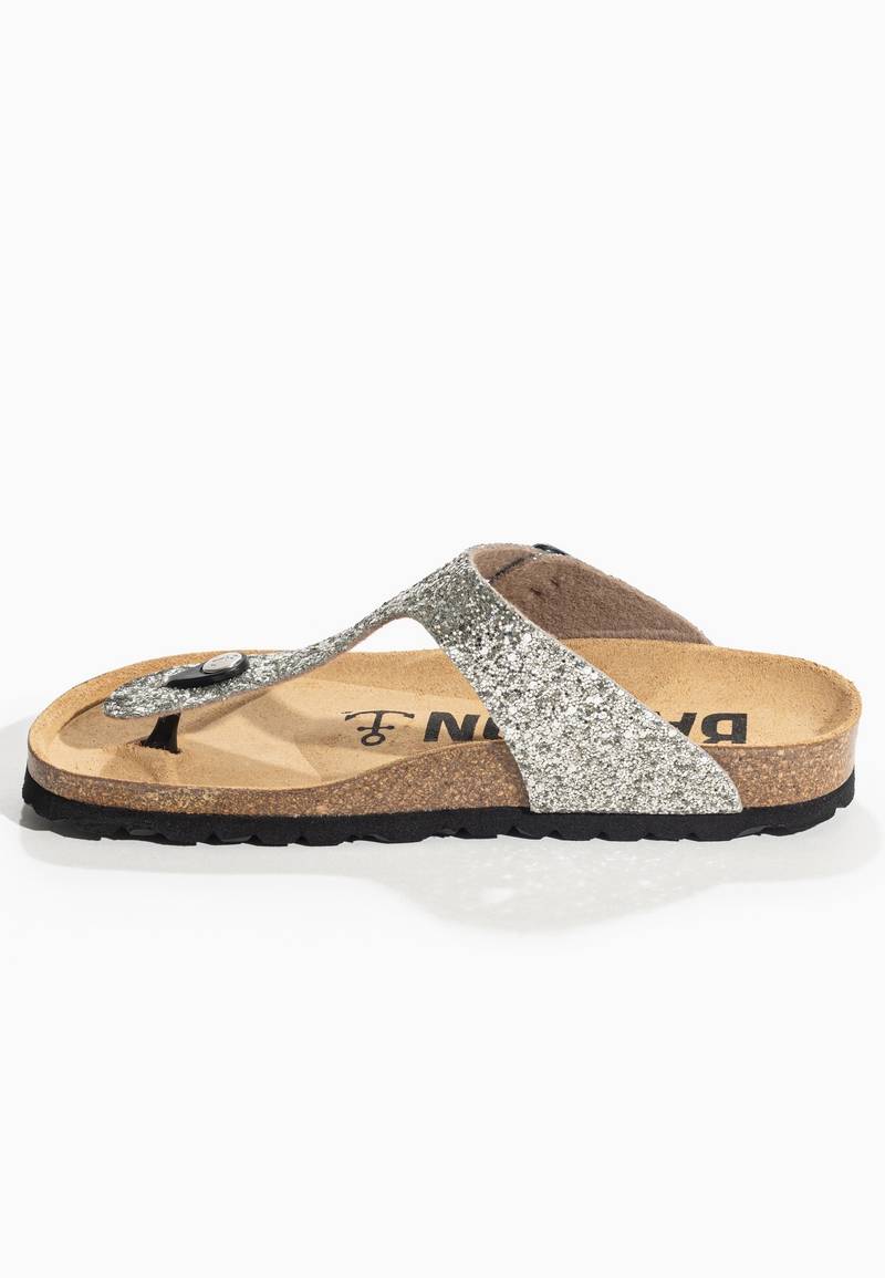 Silver Glittery Mercury Sandals with Toe Post