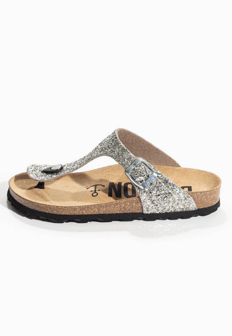 Silver Glittery Mercury Sandals with Toe Post