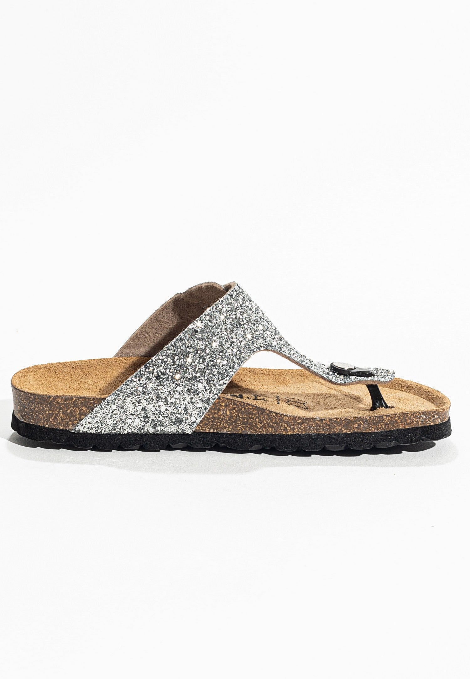 Silver Glitter Mercury Sandals with Toe Post