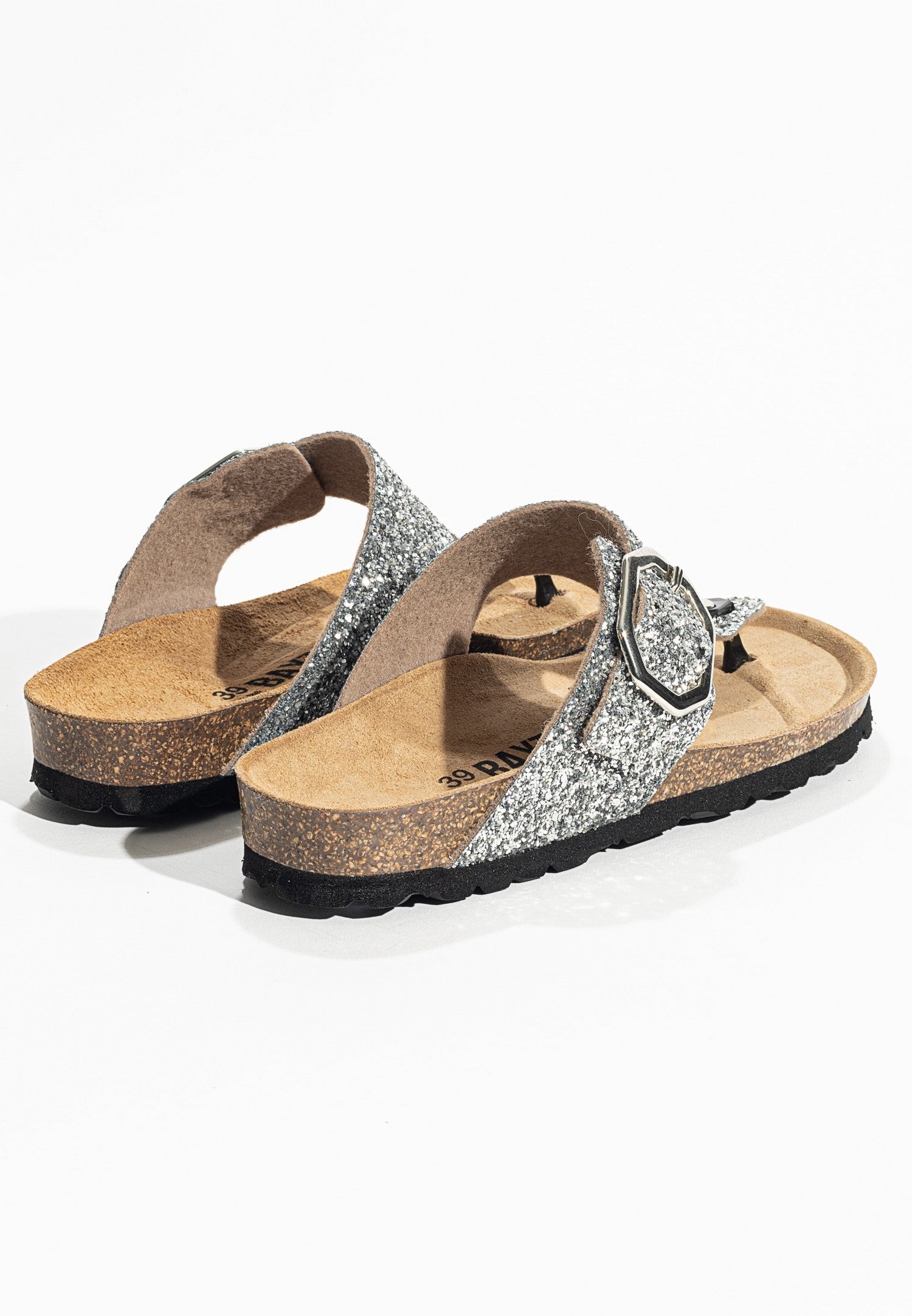 Silver Glitter Mercury Sandals with Toe Post