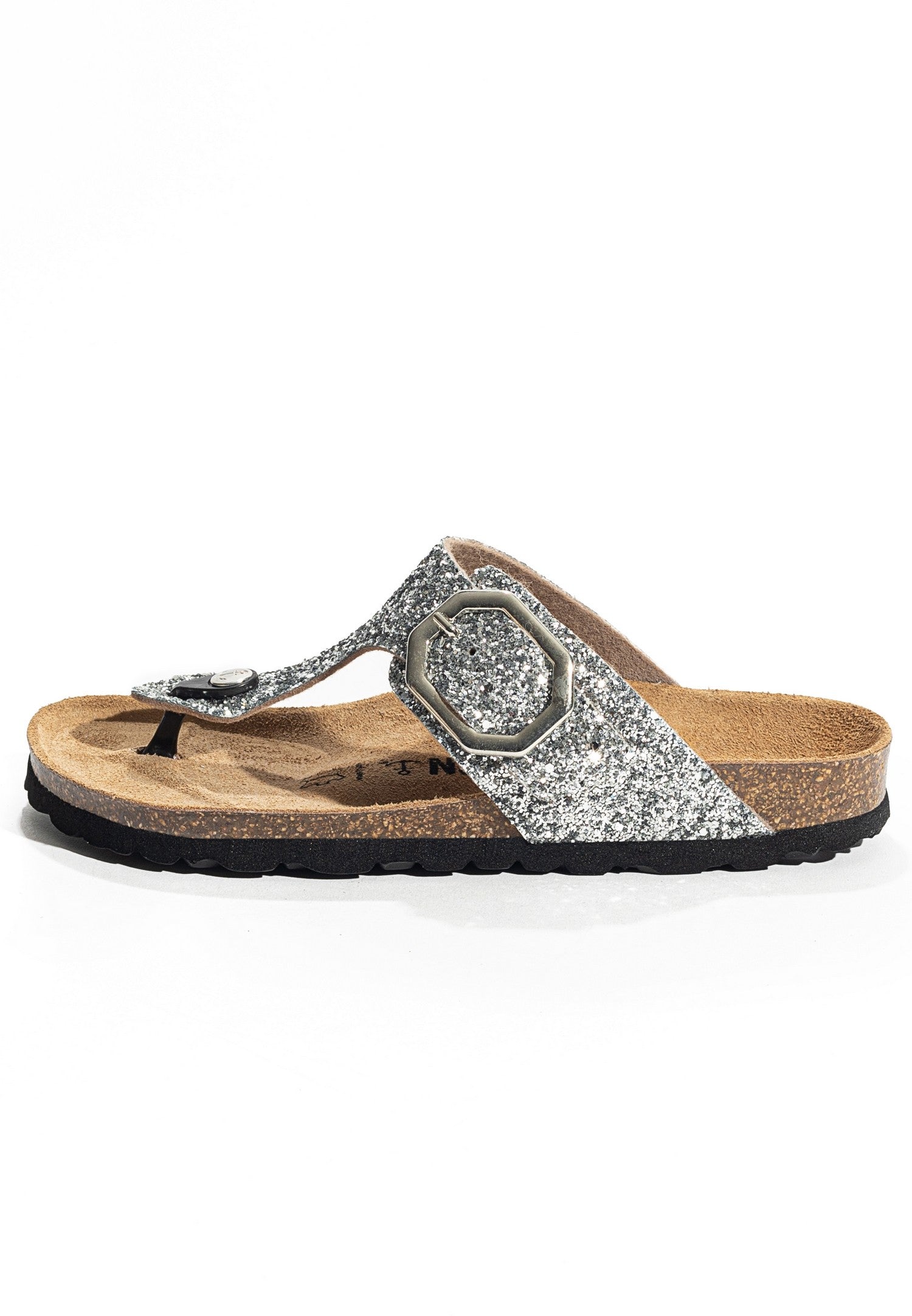 Silver Glitter Mercury Sandals with Toe Post