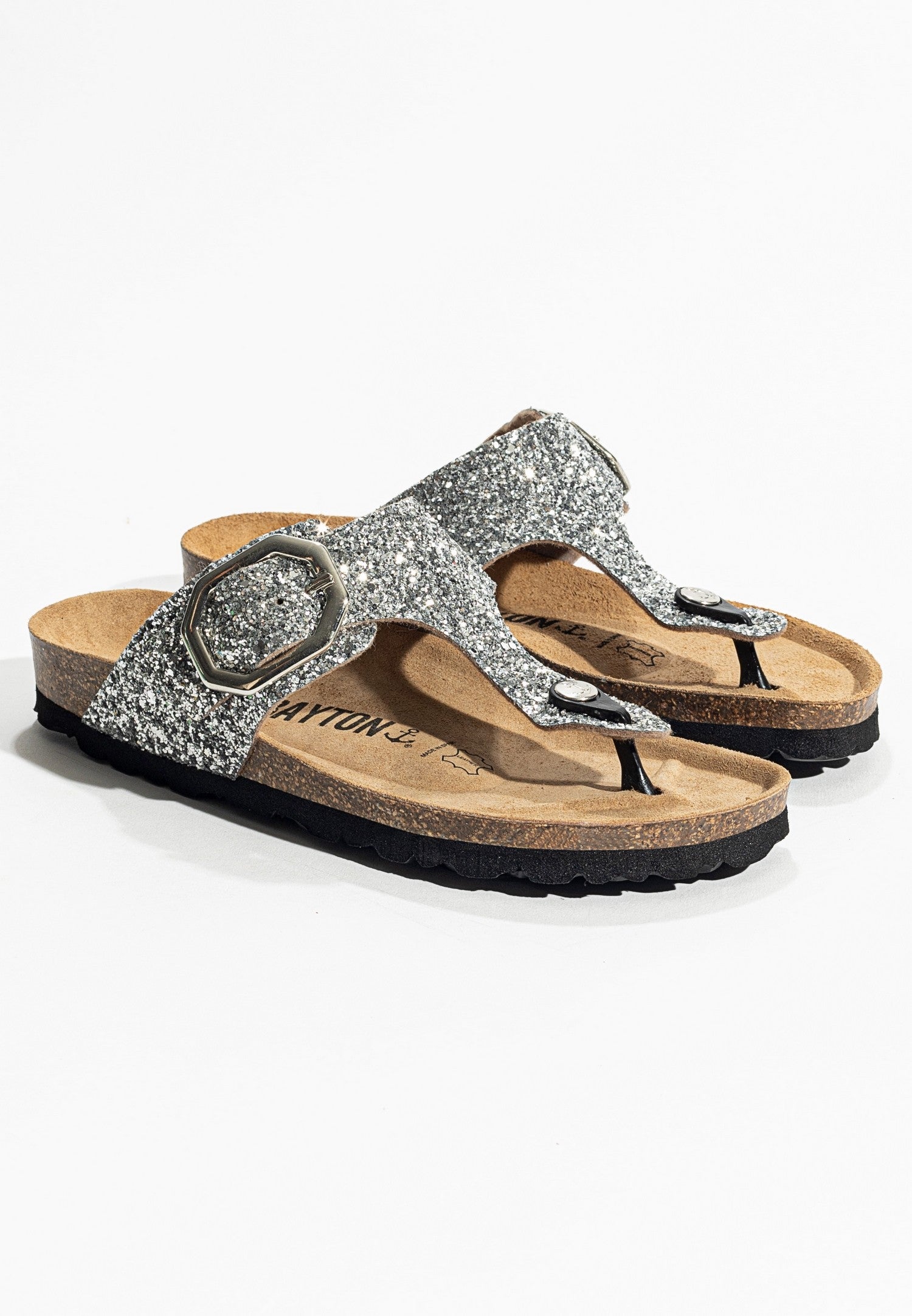 Silver Glitter Mercury Sandals with Toe Post