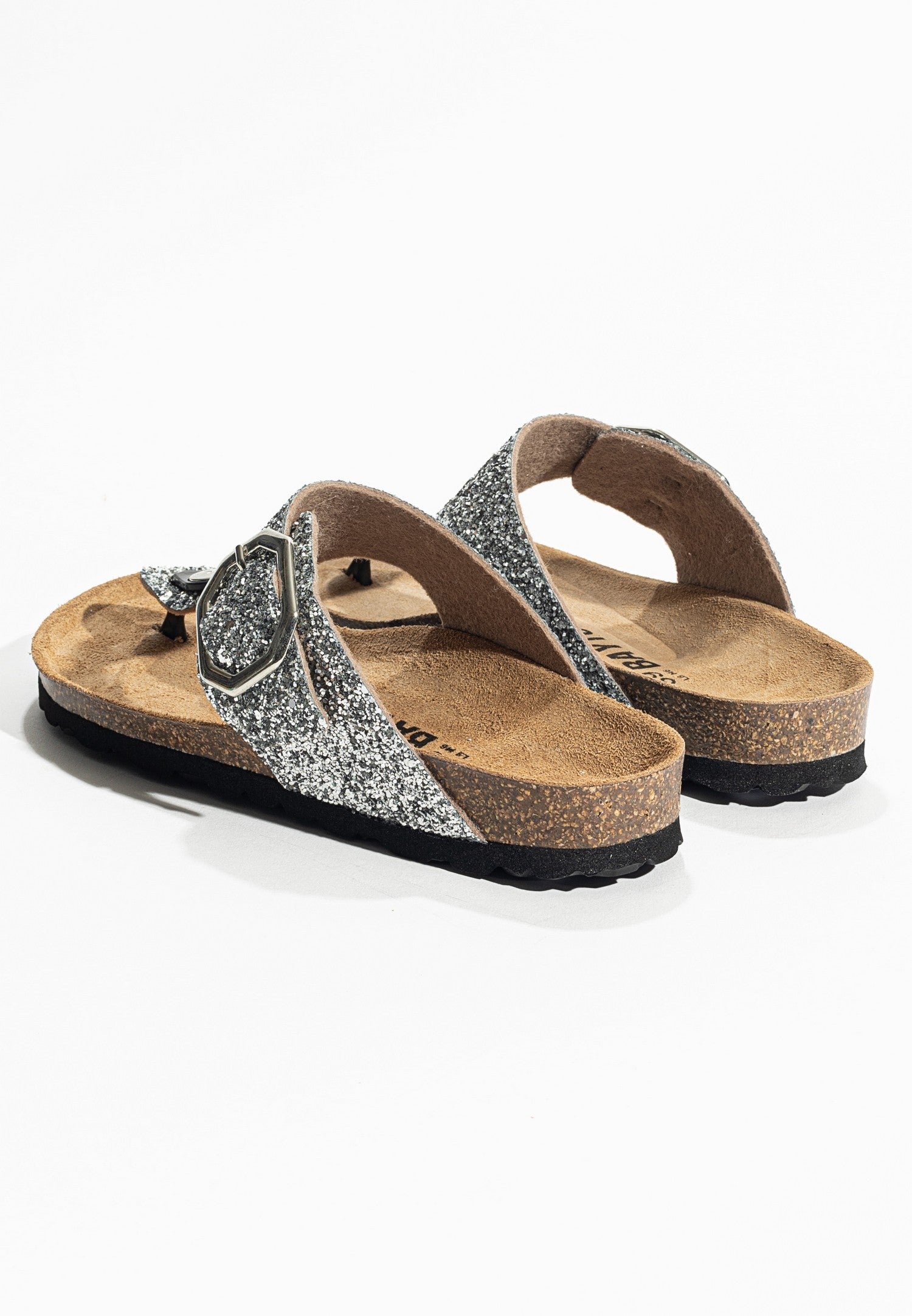 Silver Glitter Mercury Sandals with Toe Post