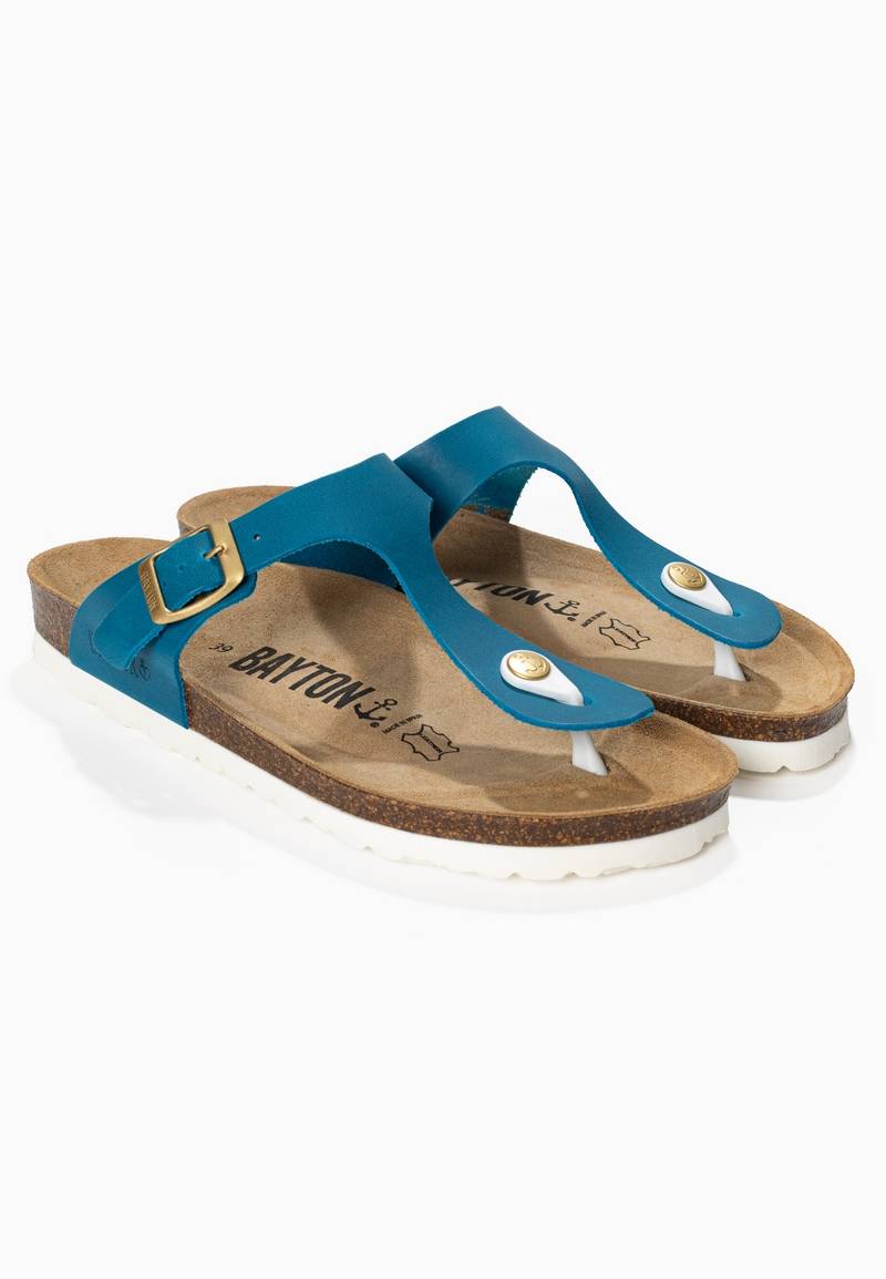 Sandales Mercure Bleu 100% Cuir à Entre-Doigts