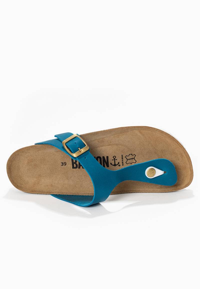 Sandales Mercure Bleu 100% Cuir à Entre-Doigts