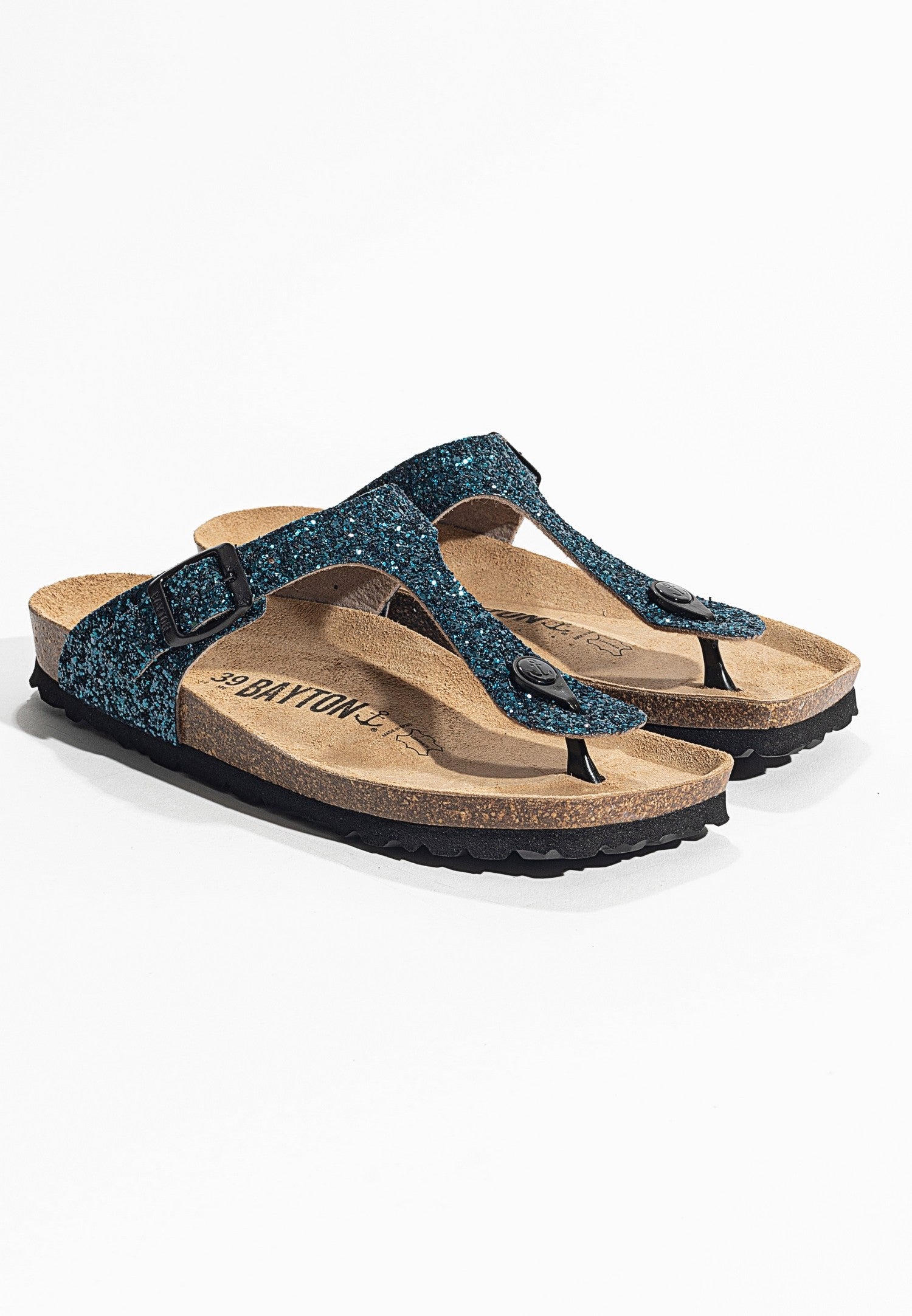 Mercury Blue Glittery Toe-Strap Sandals