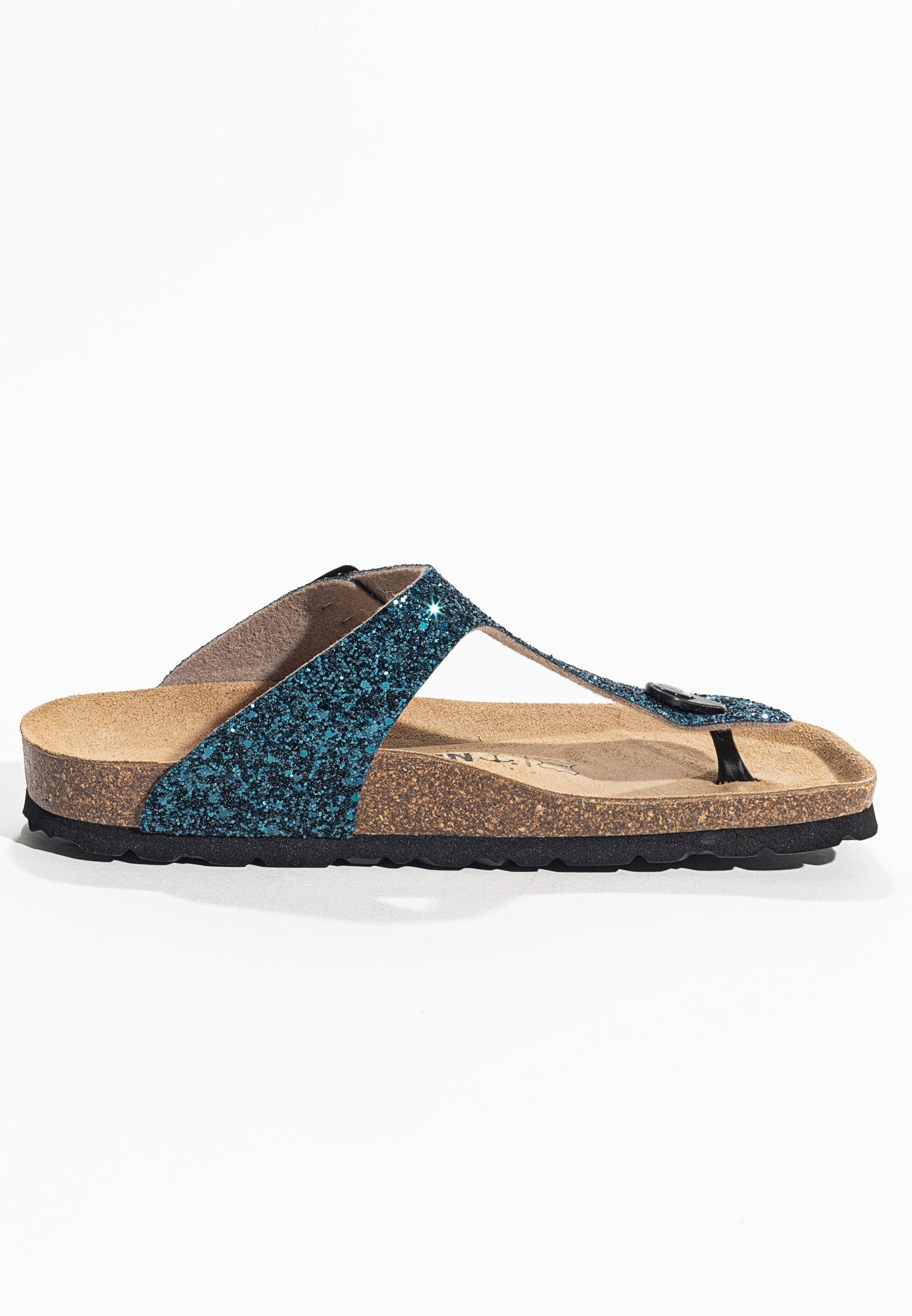 Mercury Blue Glittery Toe-Strap Sandals