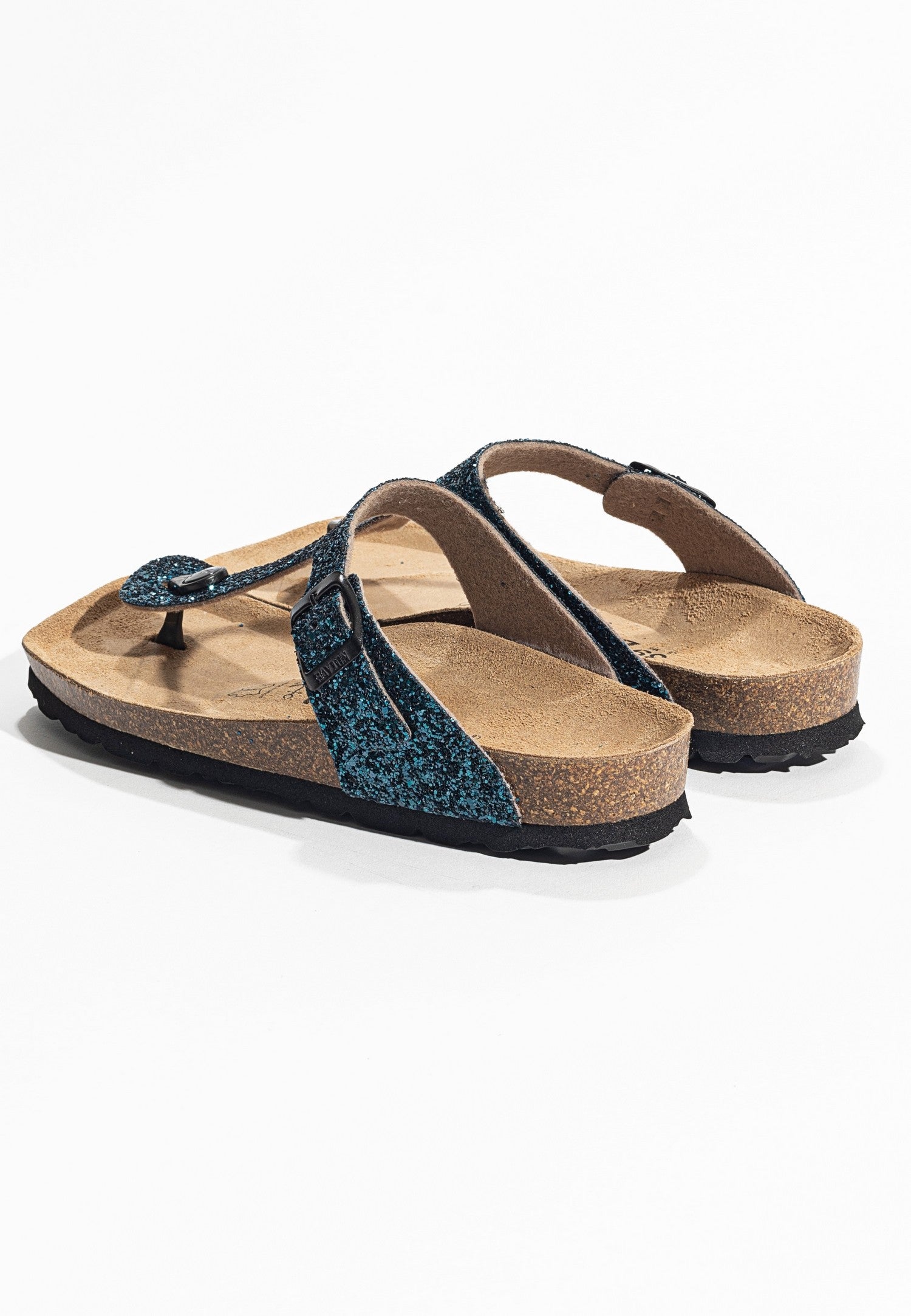 Mercury Blue Glittery Toe-Strap Sandals