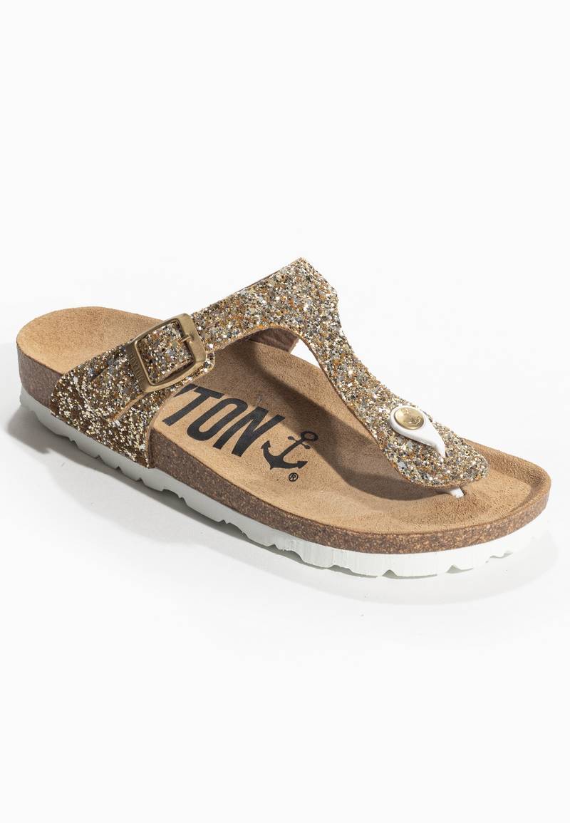 Gold Glittered Mercury Sandals with Toe Post