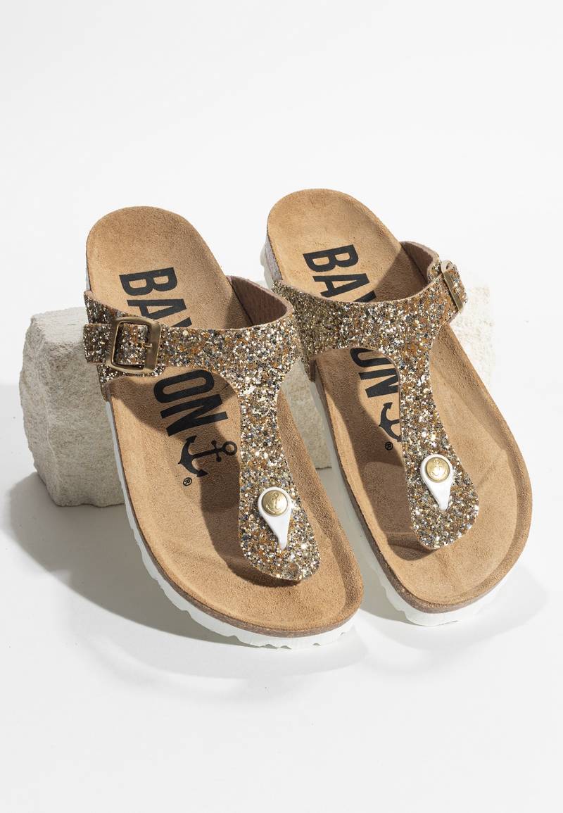 Gold Glittered Mercury Sandals with Toe Post