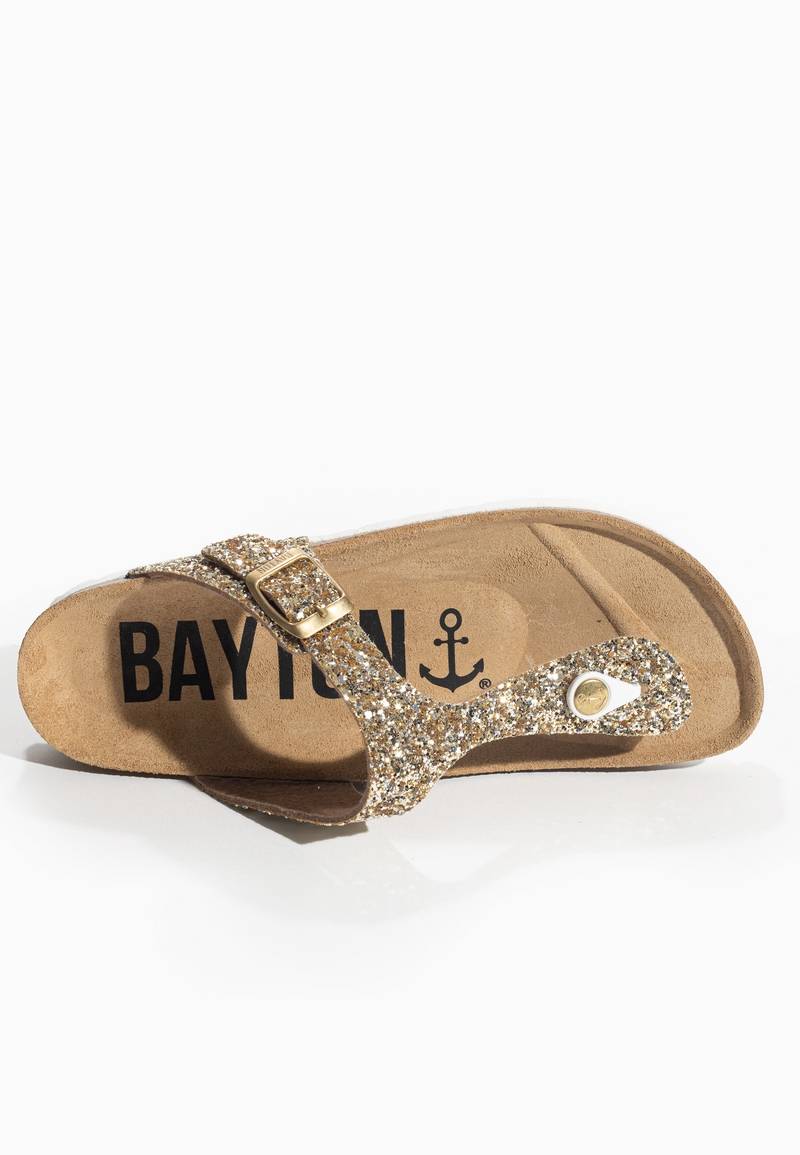 Gold Glittered Mercury Sandals with Toe Post