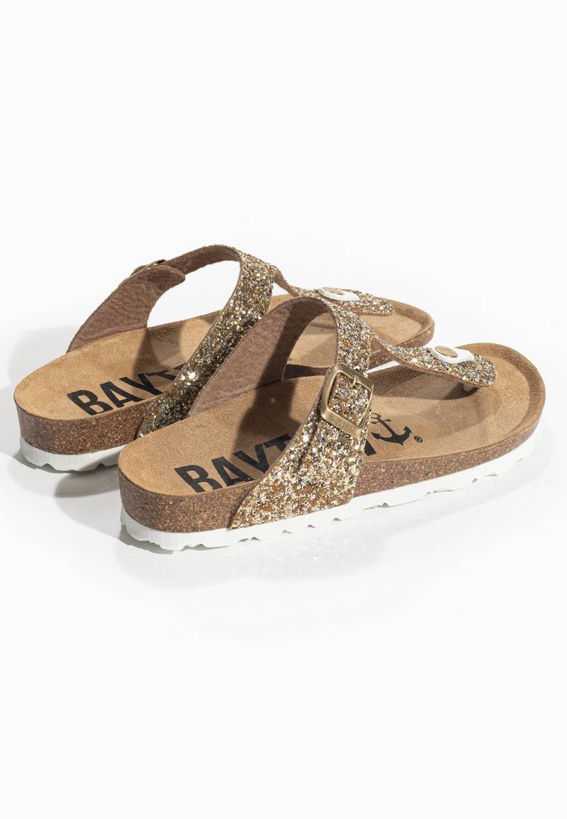 Gold Glittered Mercury Sandals with Toe Post