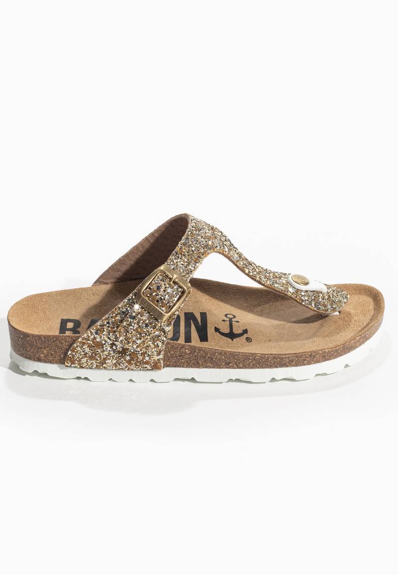 Gold Glittered Mercury Sandals with Toe Post