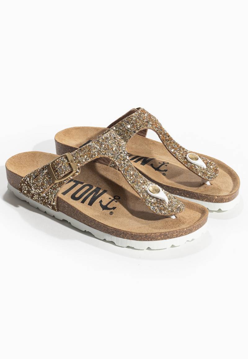 Gold Glittered Mercury Sandals with Toe Post