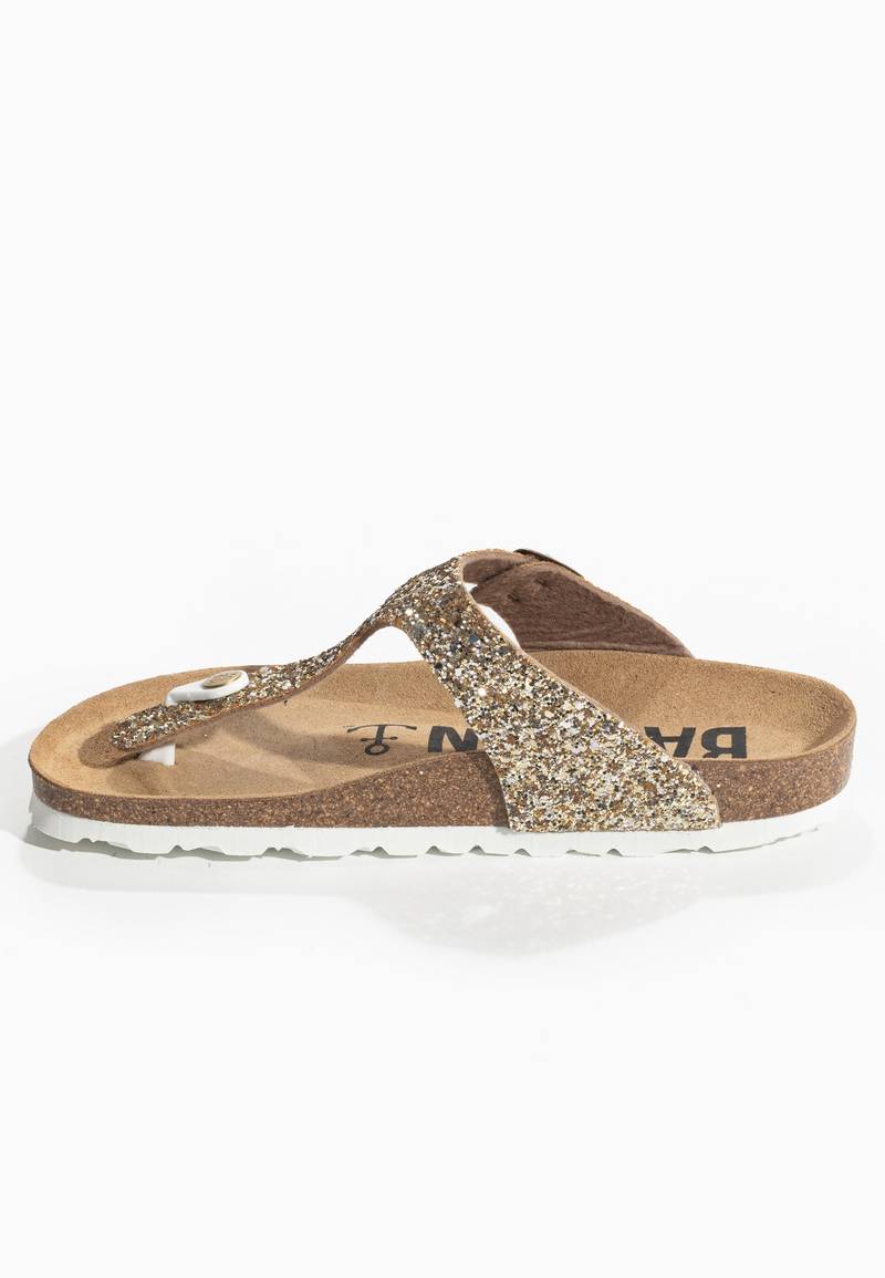 Gold Glittered Mercury Sandals with Toe Post