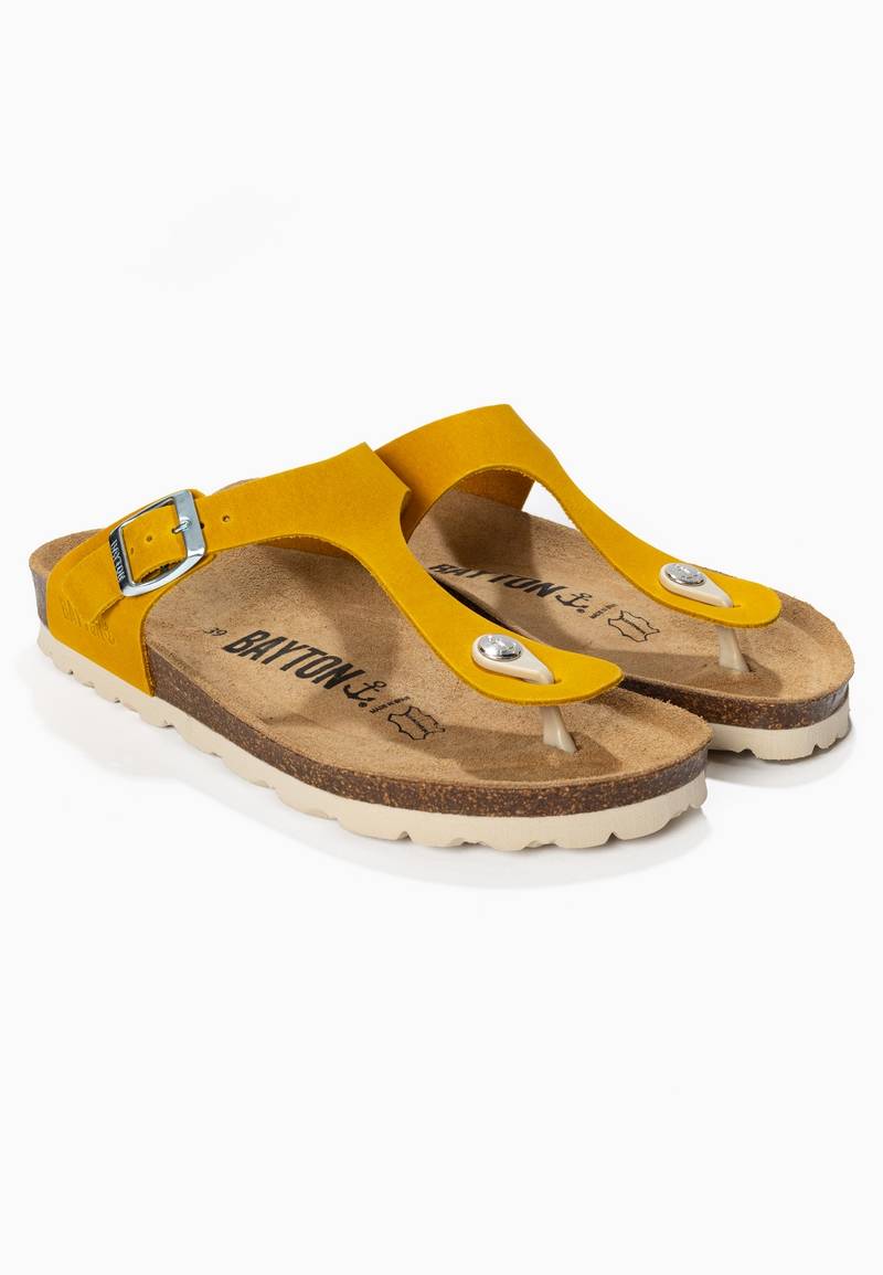 Sandales Mercure Jaune 100% Cuir à Entre-Doigts