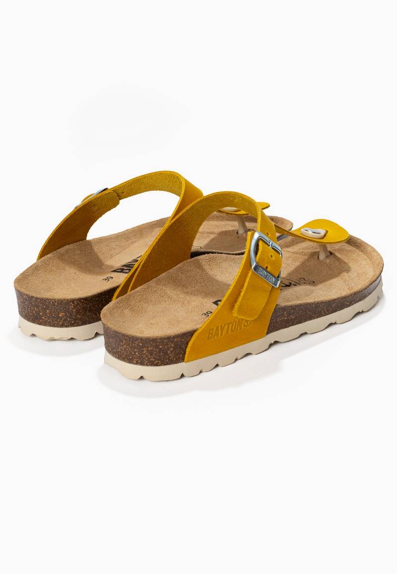 Sandales Mercure Jaune 100% Cuir à Entre-Doigts