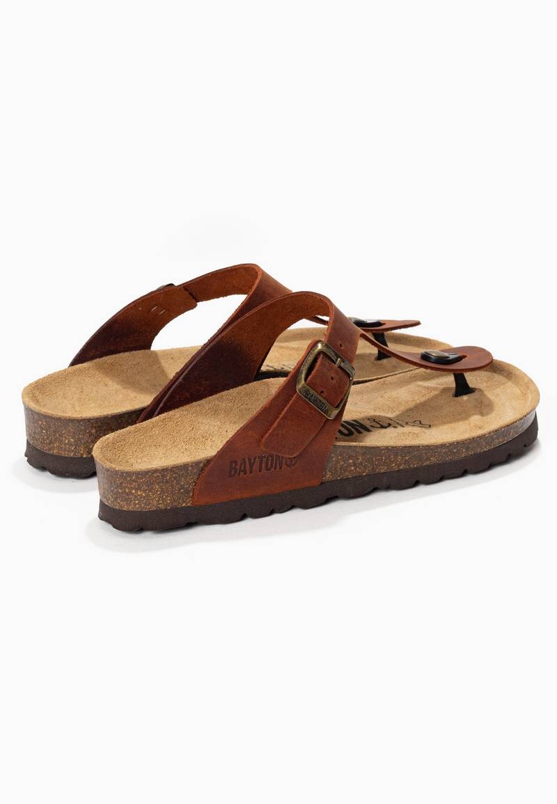 Brown 100% Leather Mercury Sandals with Toe Post