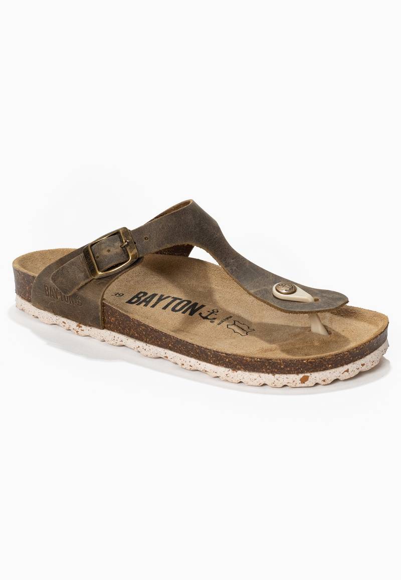 Brown 100% Leather Mercury Sandals with Toe Post