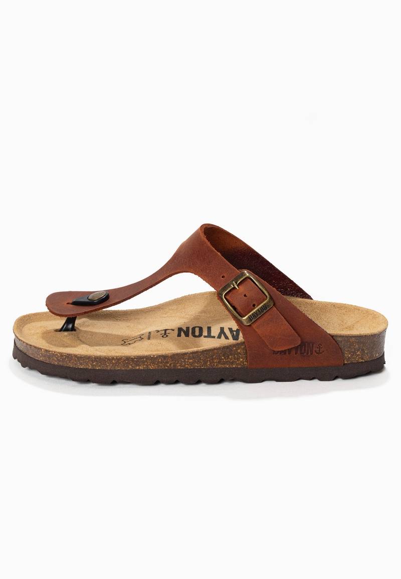 Brown 100% Leather Mercury Sandals with Toe Post