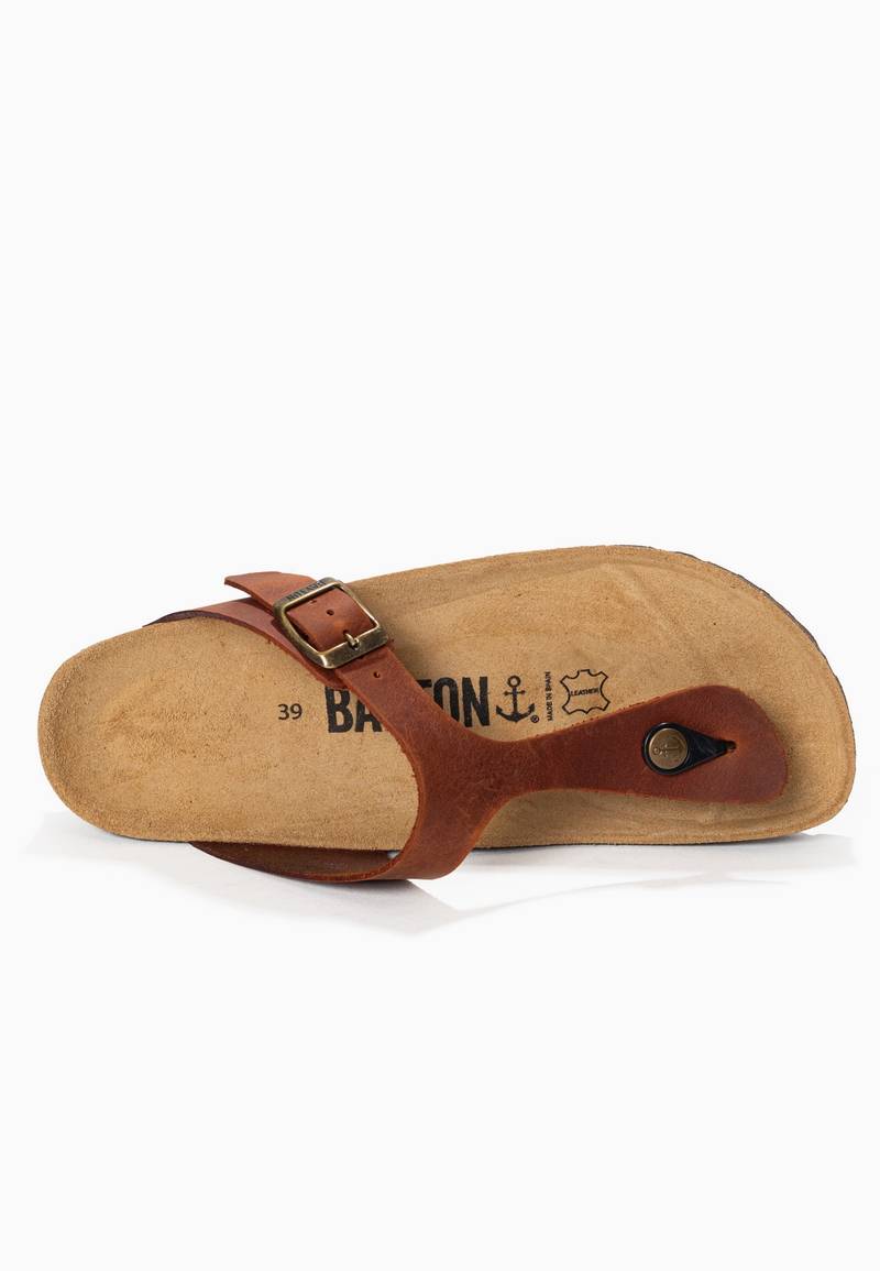 Brown 100% Leather Mercury Sandals with Toe Post